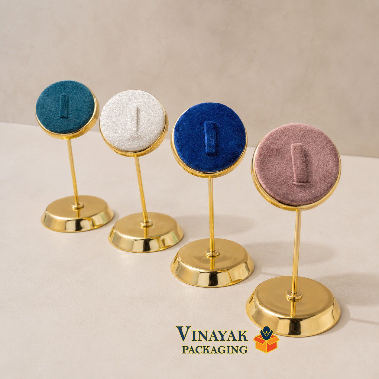 Premium Velvet Ring Display Stand with Gold Metal Base