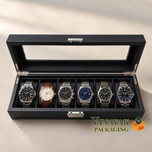 6 Slot Premium Watch Storage Box with Glass Top Display