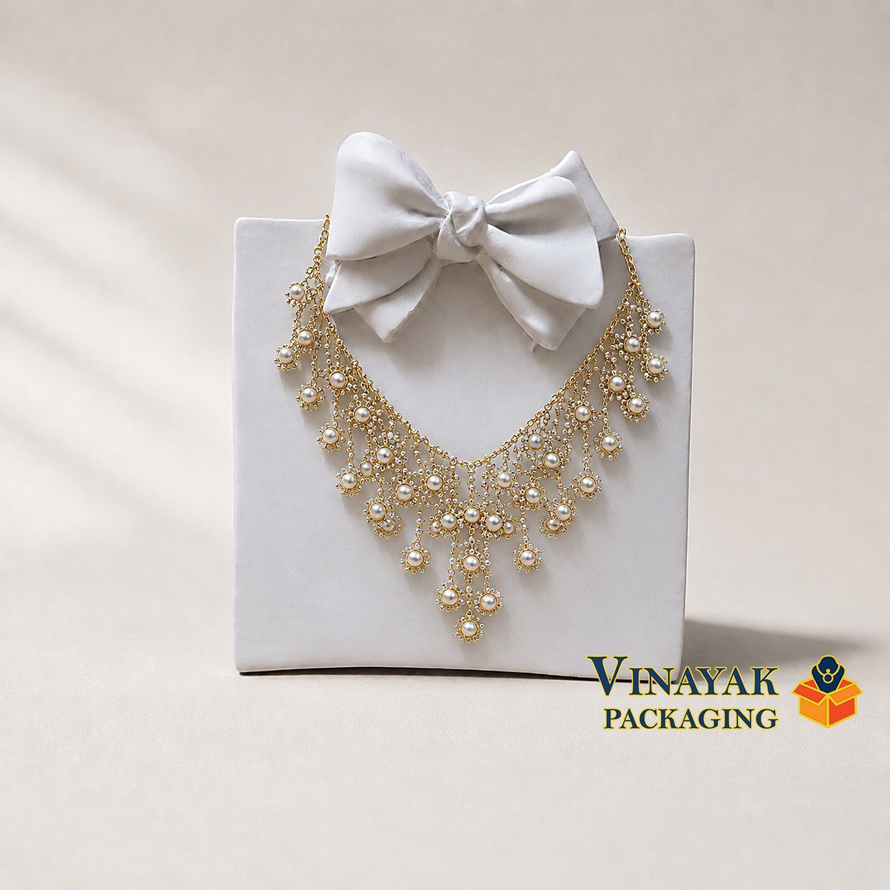 Premium White Bow Jewellery Display Stand for Necklace Photoshoot & Product Photography