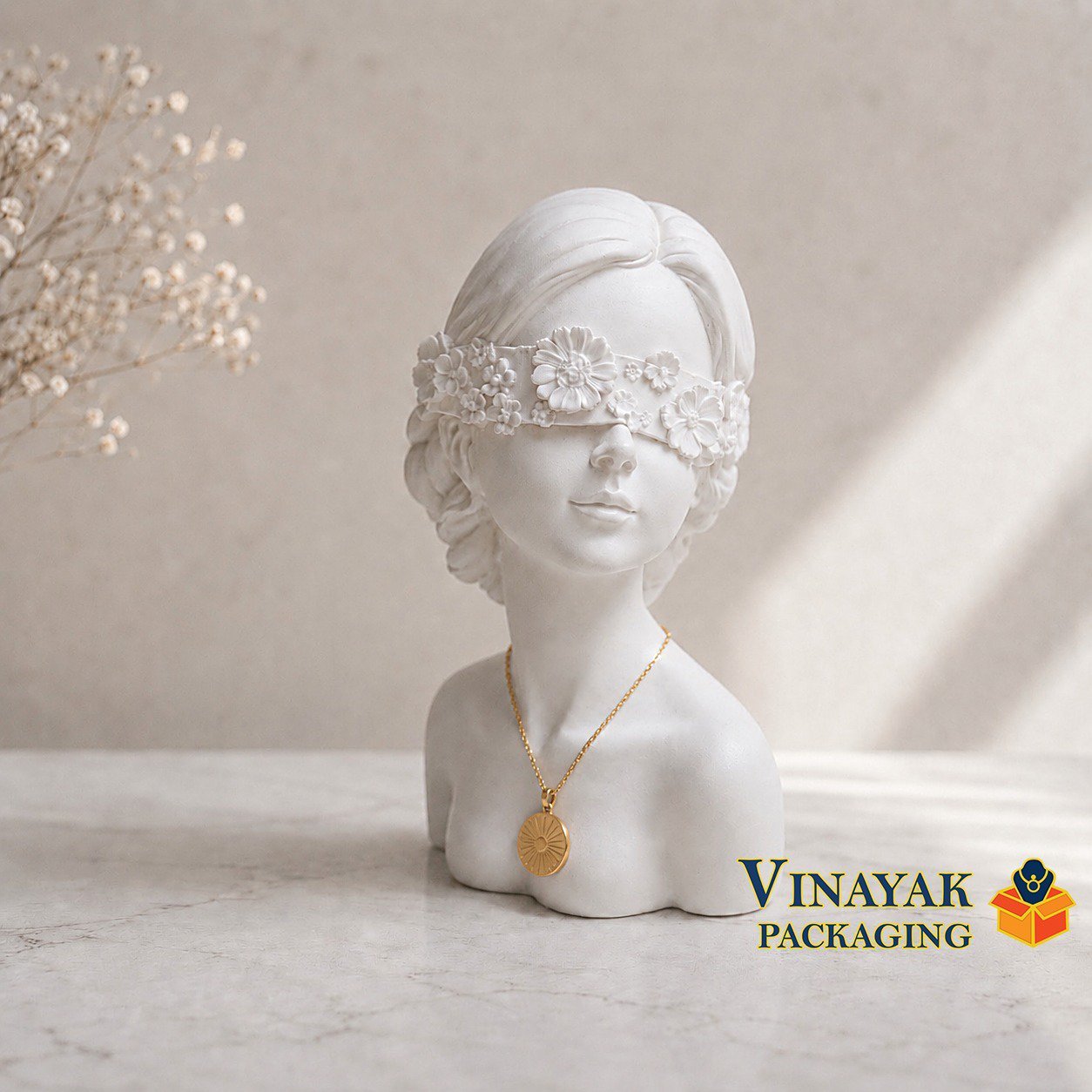 Elegant Blindfold Lady Resin Jewelry Display Bust | Luxury Necklace Photoshoot Mannequin Stand