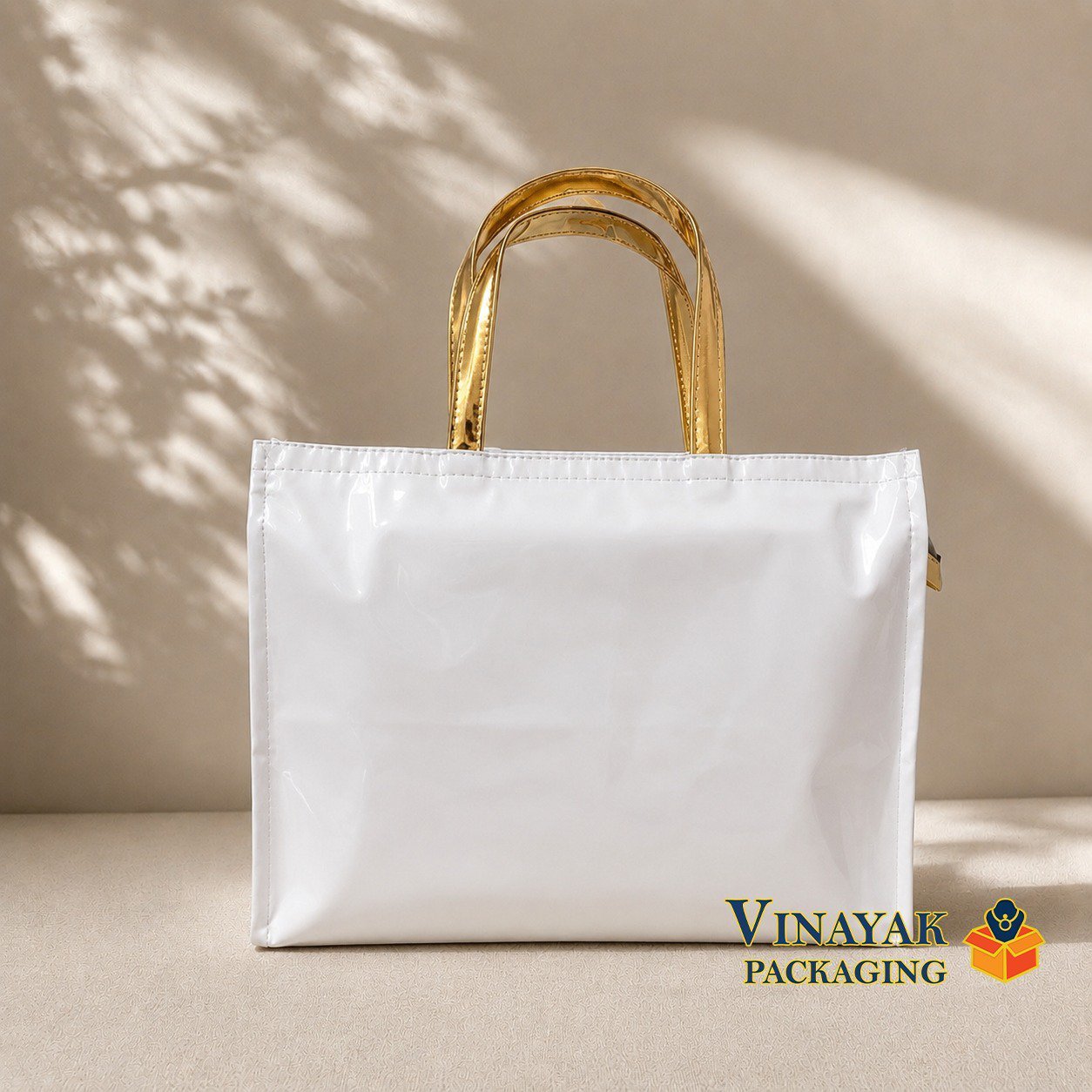 Premium Single Zip PVC Gift Bag with Gold Handle | Reusable Waterproof Shopping & Jewelry Packaging Bag