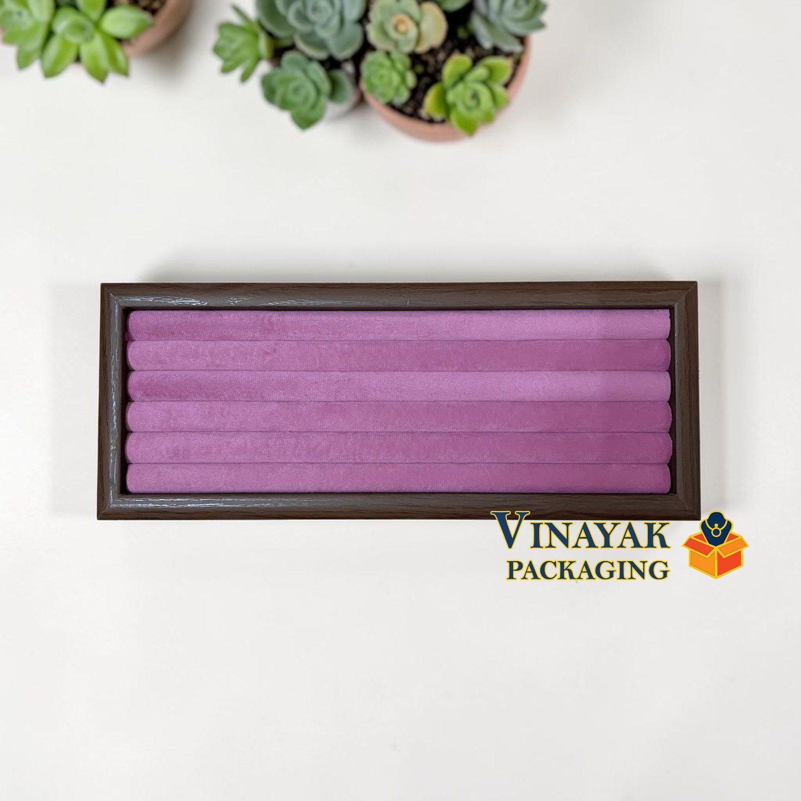 Premium Velvet Roll Ring Display Tray with Wooden Frame
