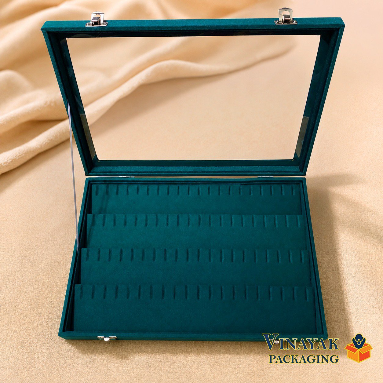 Premium Velvet Earring Display Box with Transparent Glass Lid