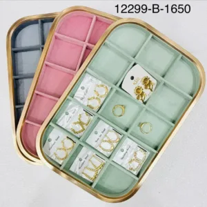 Premium Side metal Velvet Jewelry Organizer Tray with Gold Frame – Multi-Compartment Ring & Earring Storage