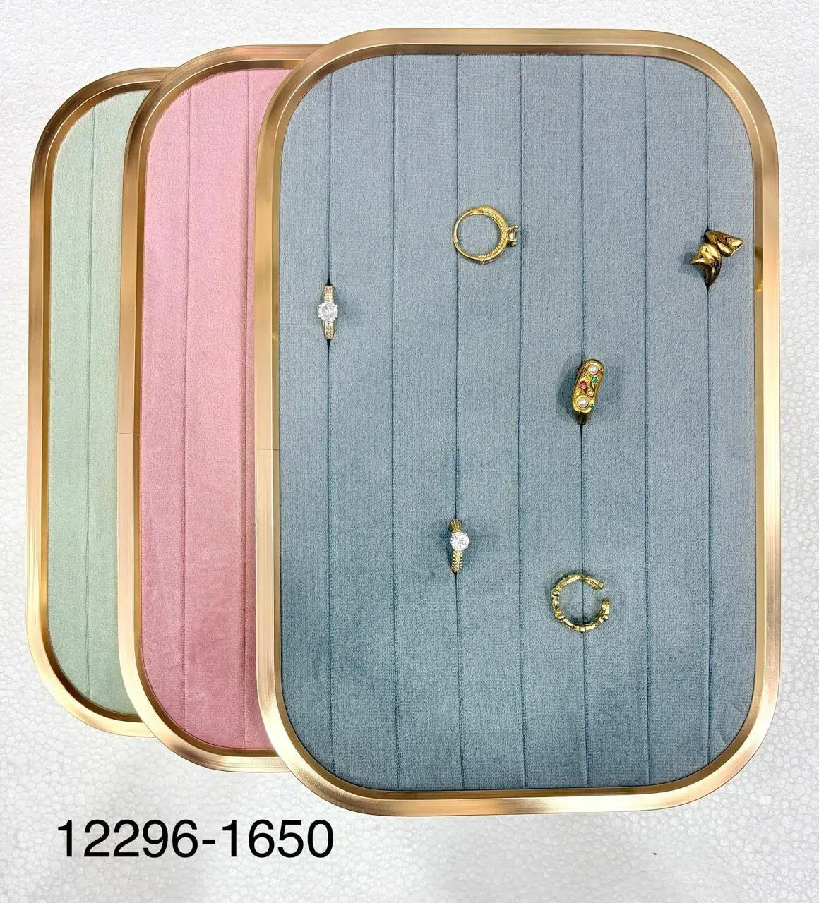 Luxury Side Metal Velvet Jewelry Organizer Tray with Gold Frame – Ring & Earring Display