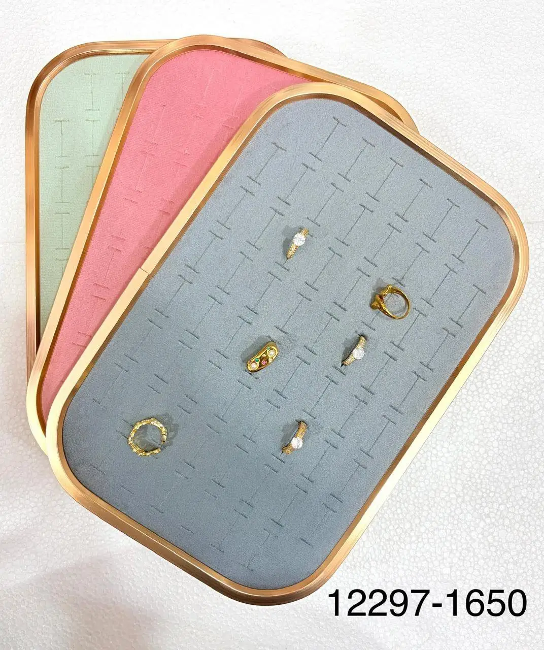 Premium Side Metal Velvet Jewelry Organizer Tray with Gold Frame – Ring, Earring & Jewelry Display