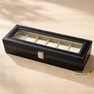 Luxury Leather Watch Organizer Box with Glass Lid – 6 Slot Premium Watch Storage Case
