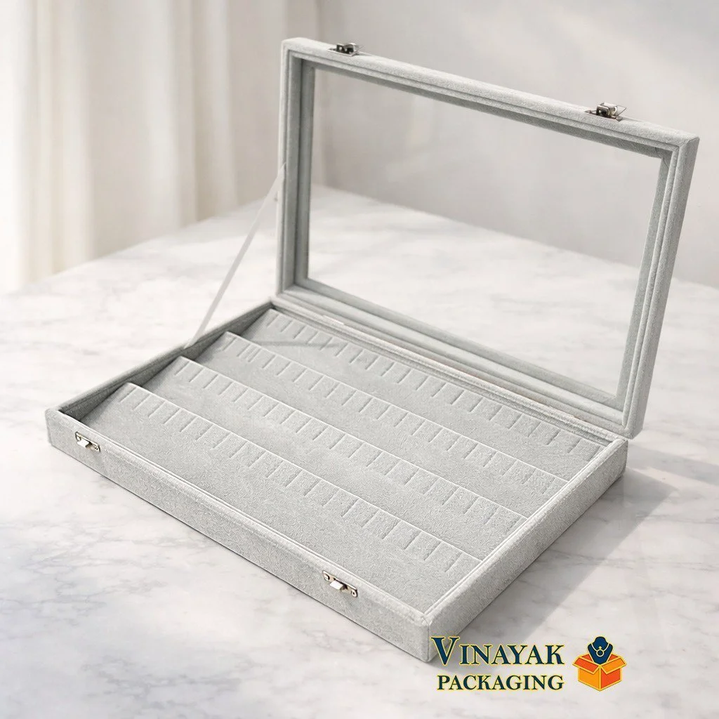 Luxury Velvet Jewelry earrings Box with Glass Lid