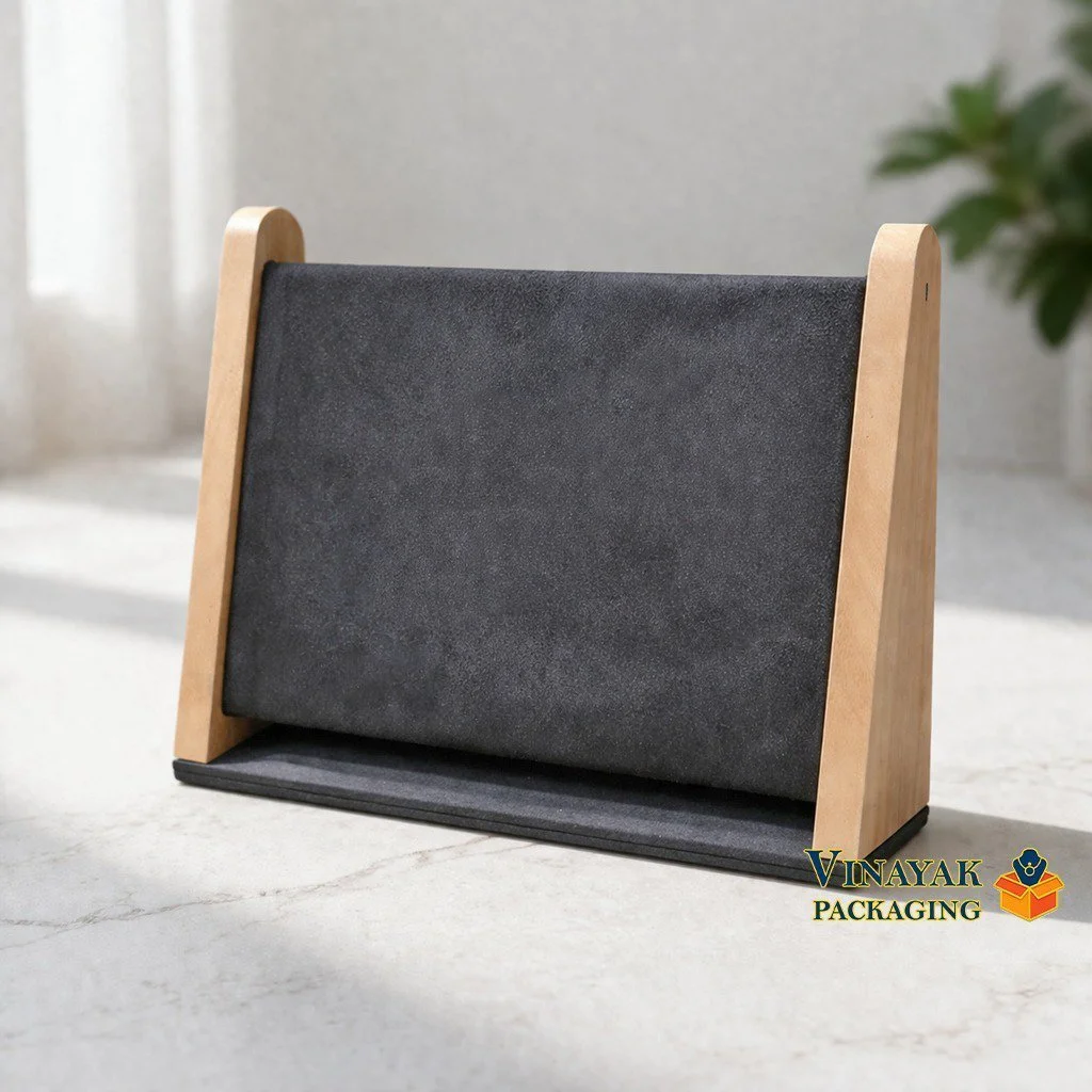 Wooden Necklace Display Stand with Velvet Finish | Jewelry Chain Holder Rack