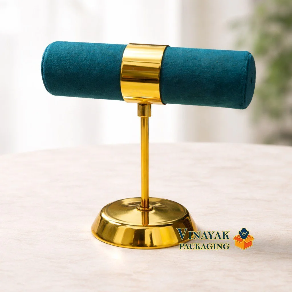 Premium Velvet Bangle & Bracelet Display Stand with Gold Metal Base