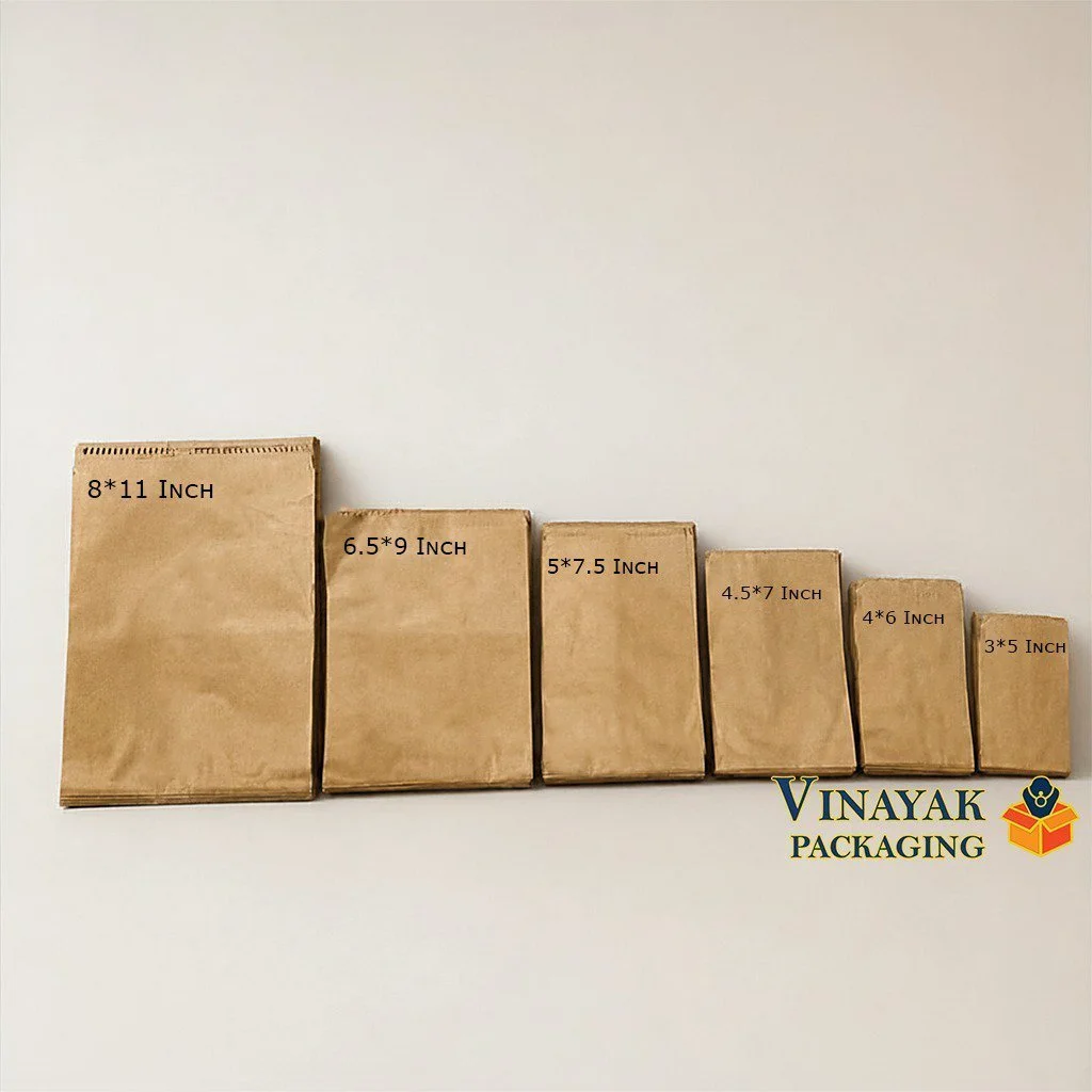 Brown Kraft Paper Bags Assorted Sizes – Eco-Friendly Flat Paper Packaging Bags (pack of 100 pcs)