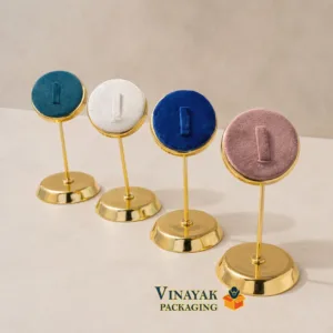 Premium Velvet Ring Display Stand with Gold Metal Base