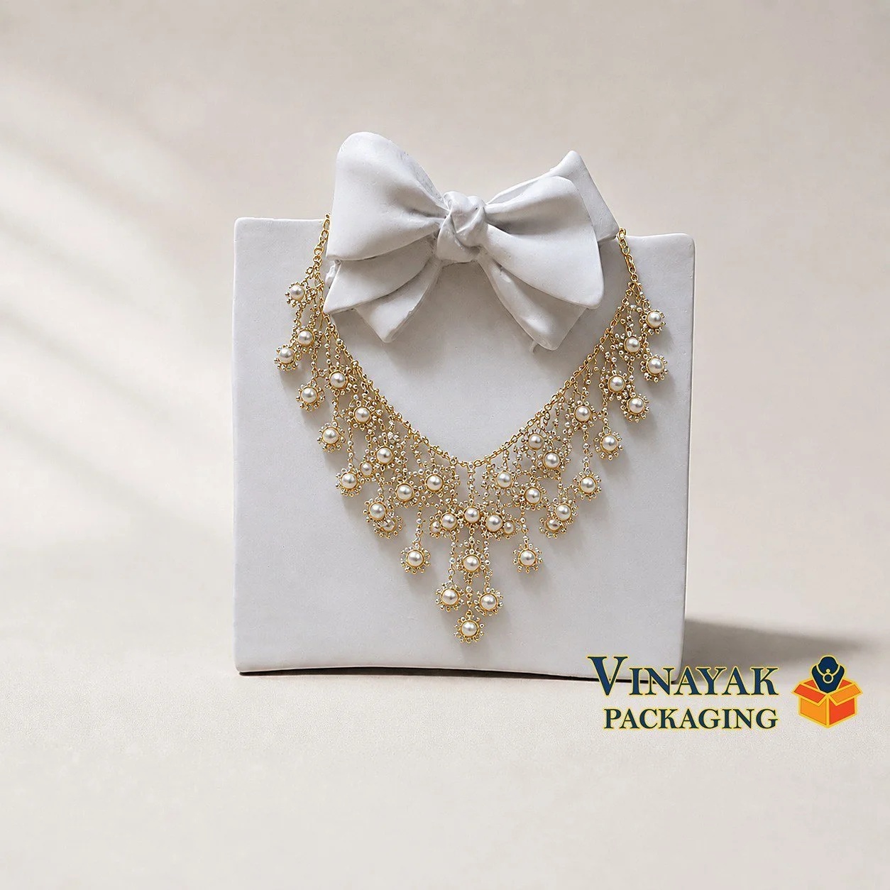Premium White Bow Jewellery Display Stand for Necklace Photoshoot & Product Photography