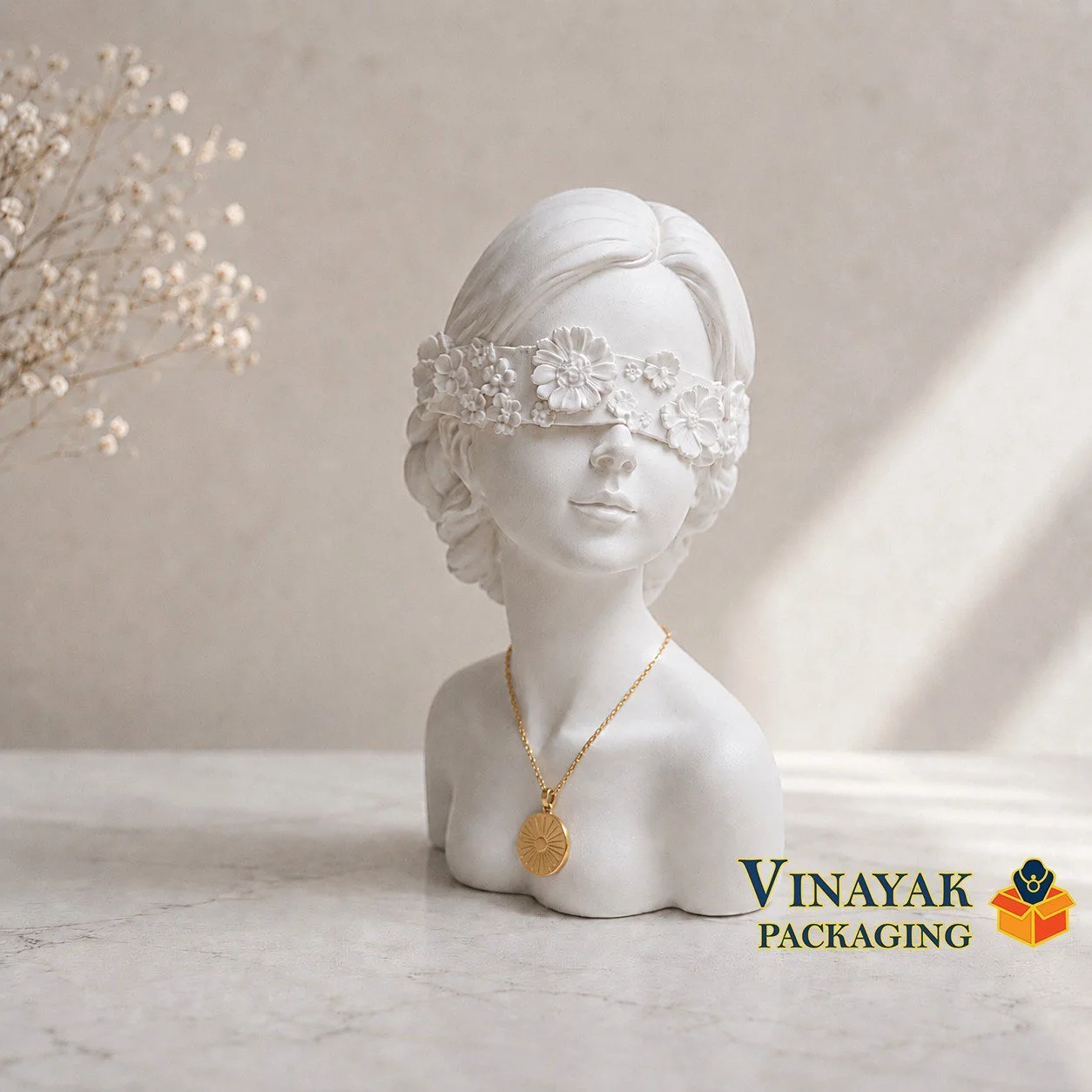 Elegant Blindfold Lady Resin Jewelry Display Bust | Luxury Necklace Photoshoot Mannequin Stand
