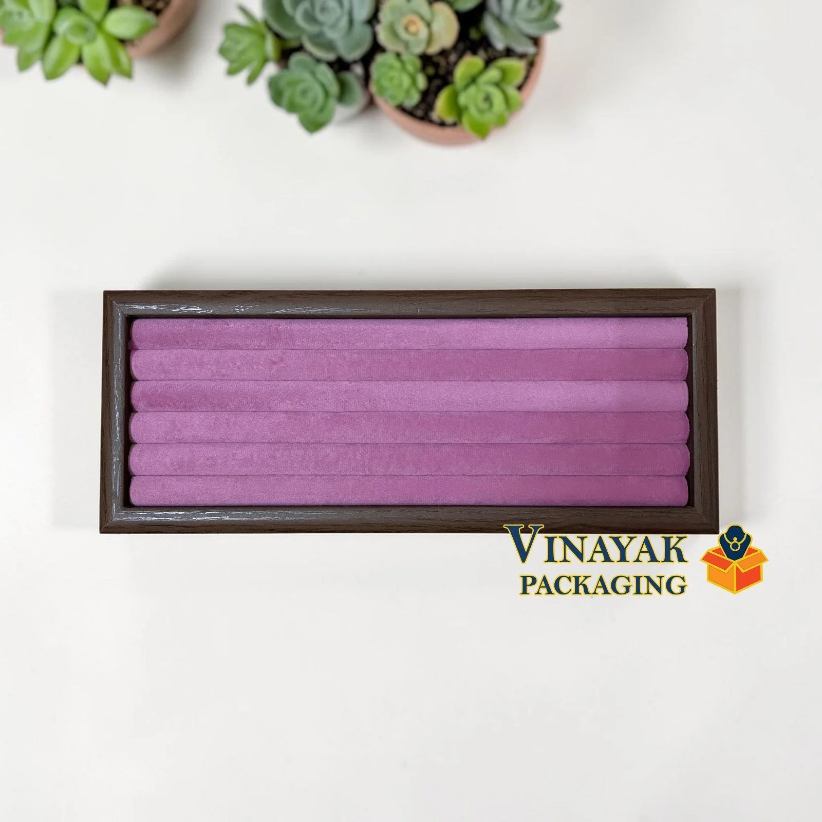 Premium Velvet Roll Ring Display Tray with Wooden Frame