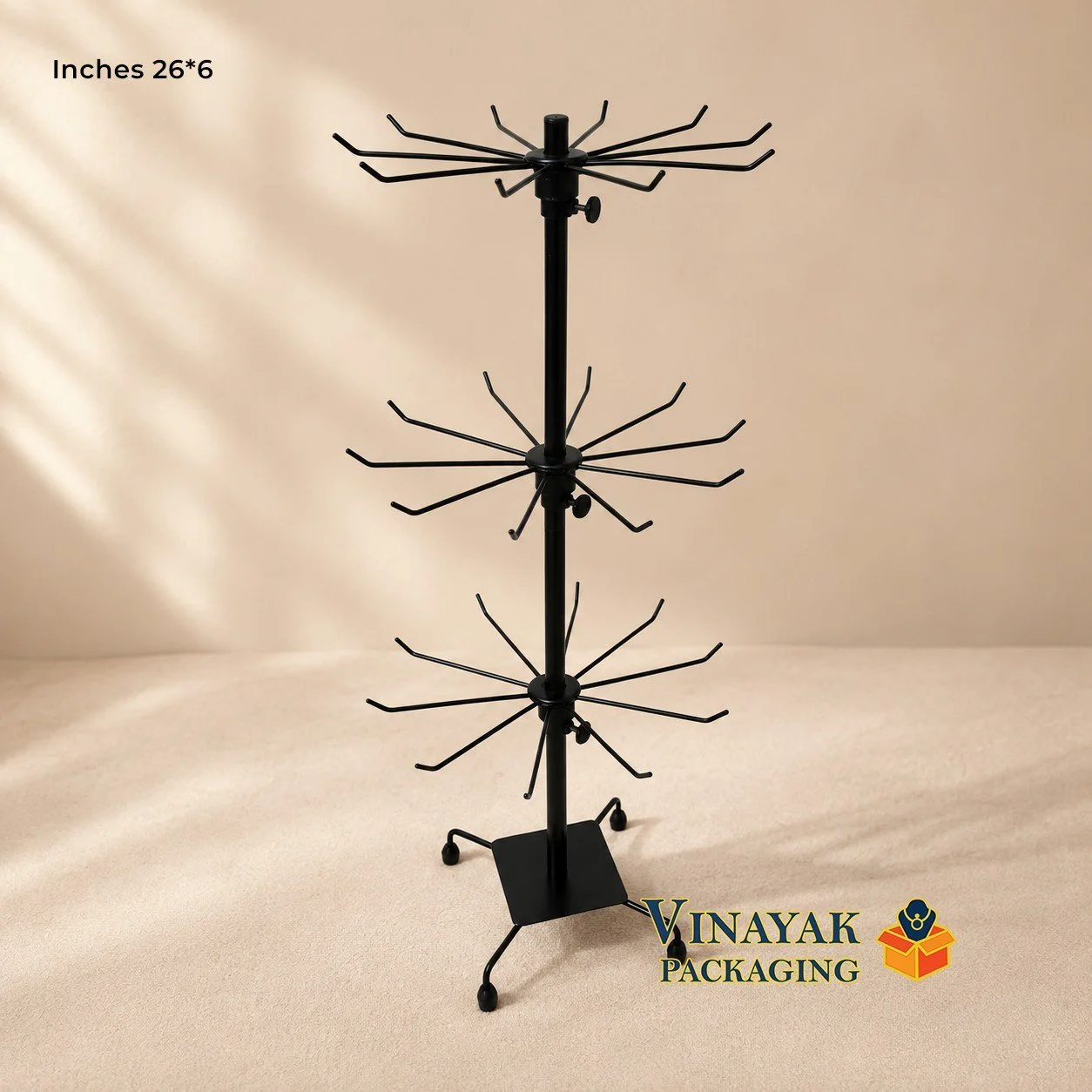 3 Feet Metal Rotating Display Stand with 3 Adjustable Tiers | 360° Spinner Display Rack for Jewellery, Hair Accessories, Keychains