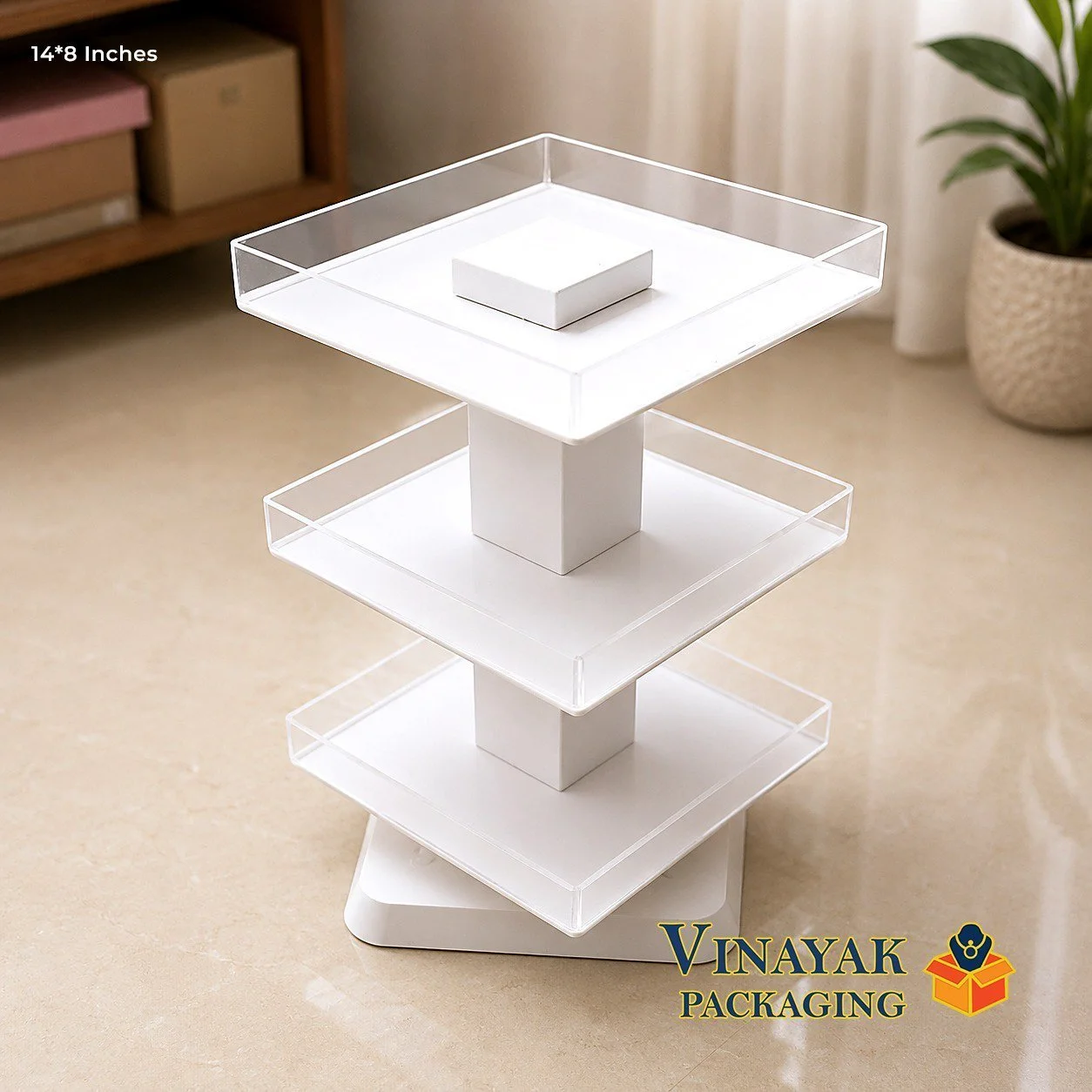 3-Tier 360° Rotating Nail Polish Display Stand | Square Cosmetic Organizer Rack