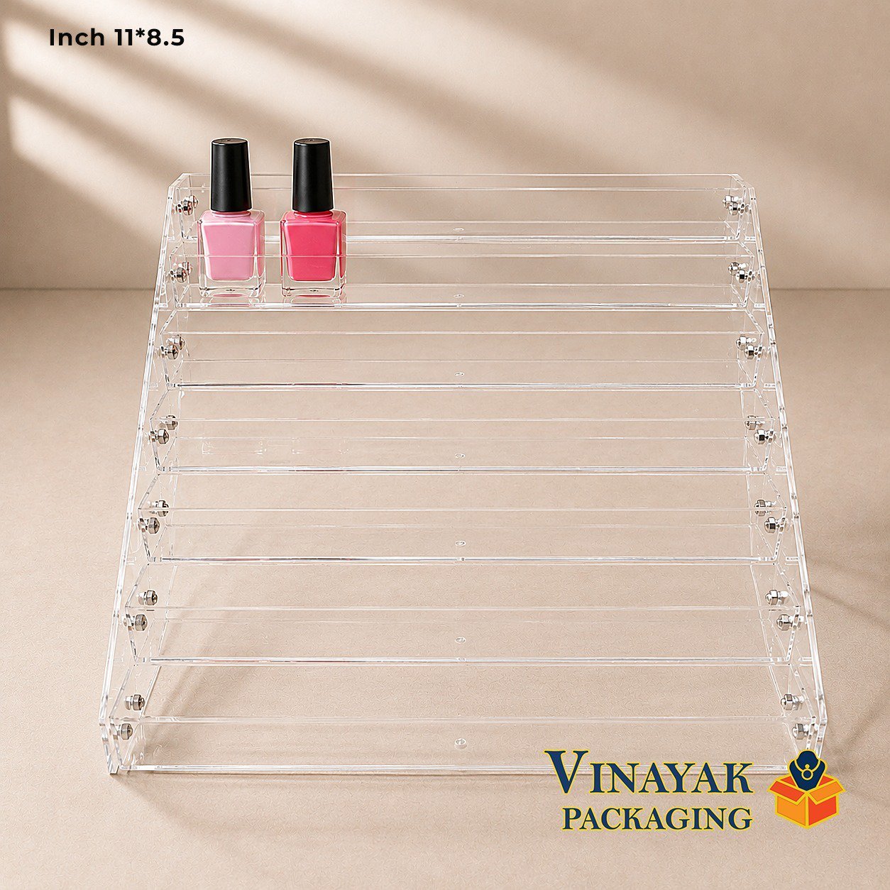 7 Tier Clear Acrylic Nail Polish Display Stand – 11 x 8.5 Inch Transparent Cosmetic Organizer Rack for Nail Polish, Makeup & Beauty Products