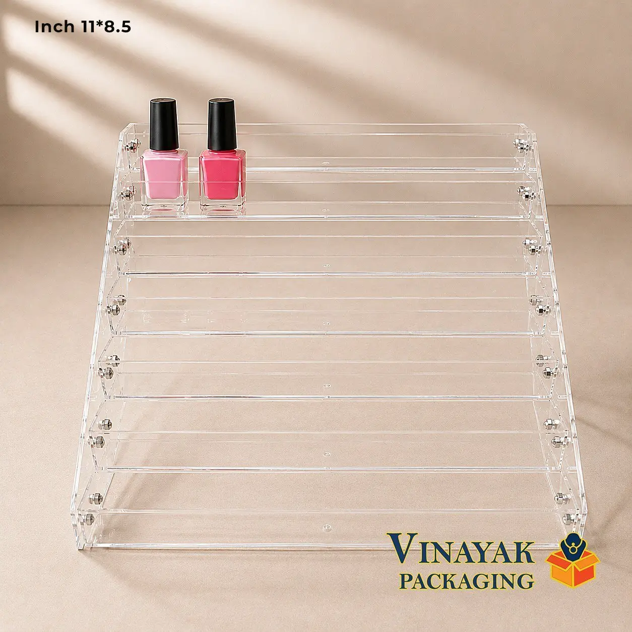 7 Tier Clear Acrylic Nail Polish Display Stand – 11 x 8.5 Inch Transparent Cosmetic Organizer Rack for Nail Polish, Makeup & Beauty Products