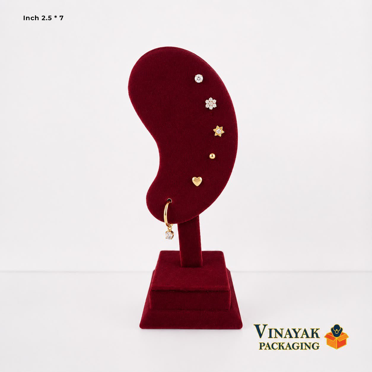 Velvet Earring Display Stand 2.5 x 7 Inch | Kidney Shape Ear Stud & Hoop Jewellery Holder
