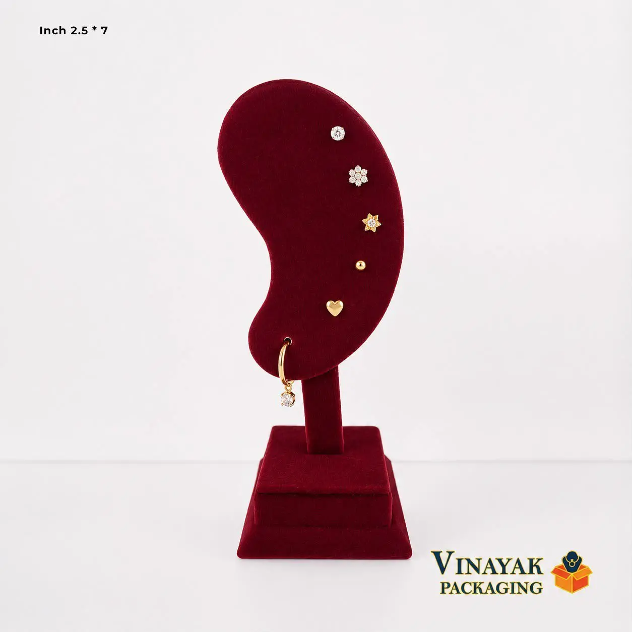 Velvet Earring Display Stand 2.5 x 7 Inch | Kidney Shape Ear Stud & Hoop Jewellery Holder