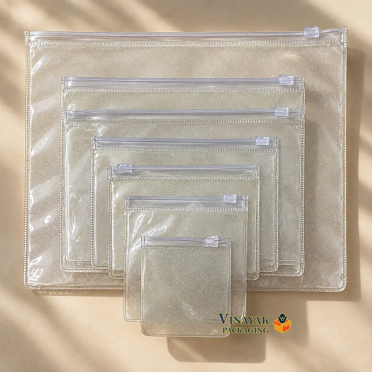 Transparent golden Slider Zipper Pouch for Jewellery & Accessories – Reusable Clear Storage Packing Pouch (25 pcs)