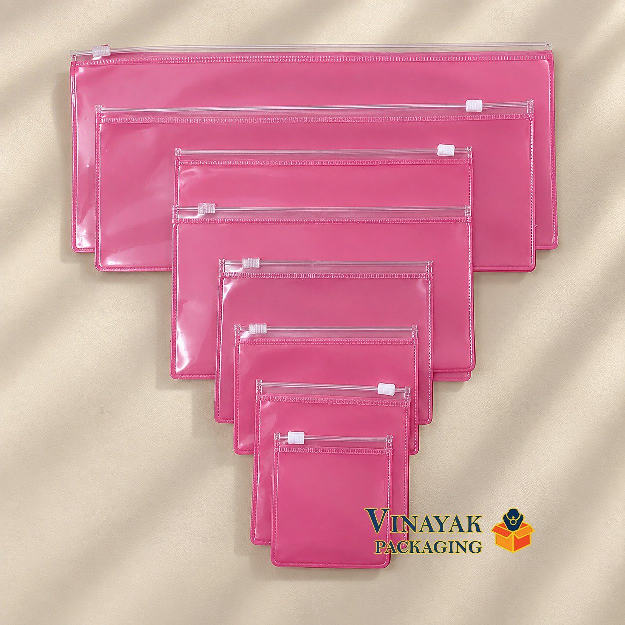 Pink Transparent Zipper Pouches for Jewellery & Accessories – Multi-Size Storage Packaging Bags (pack of 25 pcs)