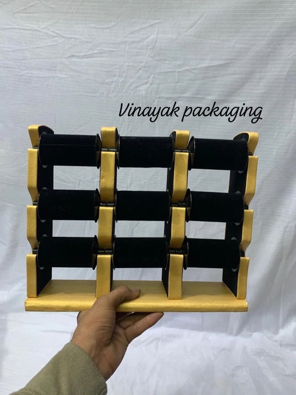 Multi-Tier Velvet Bangle Display Stand – Black & Gold Jewellery Organizer Rack
