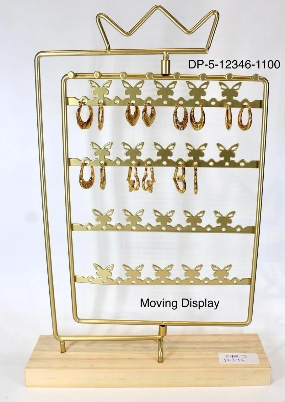360° Rotating Crown Butterfly Earring Display Stand – Gold Metal Jewellery Holder
