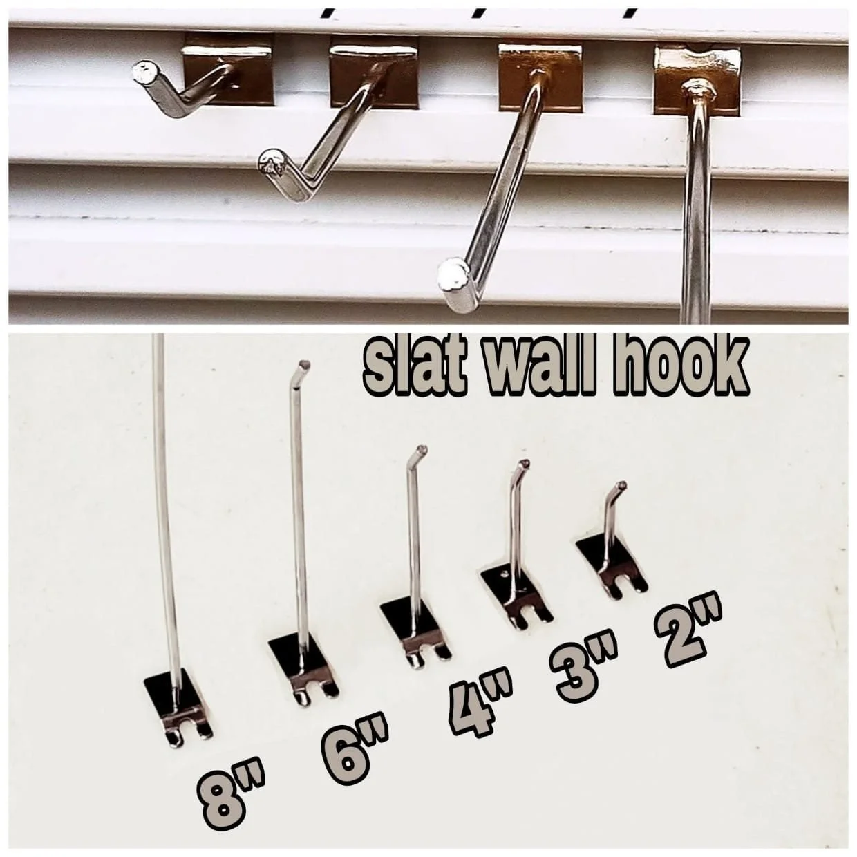 Slatwall Display Hooks – Chrome Finish Metal Hanging Hooks (2", 3", 4", 6", 8")