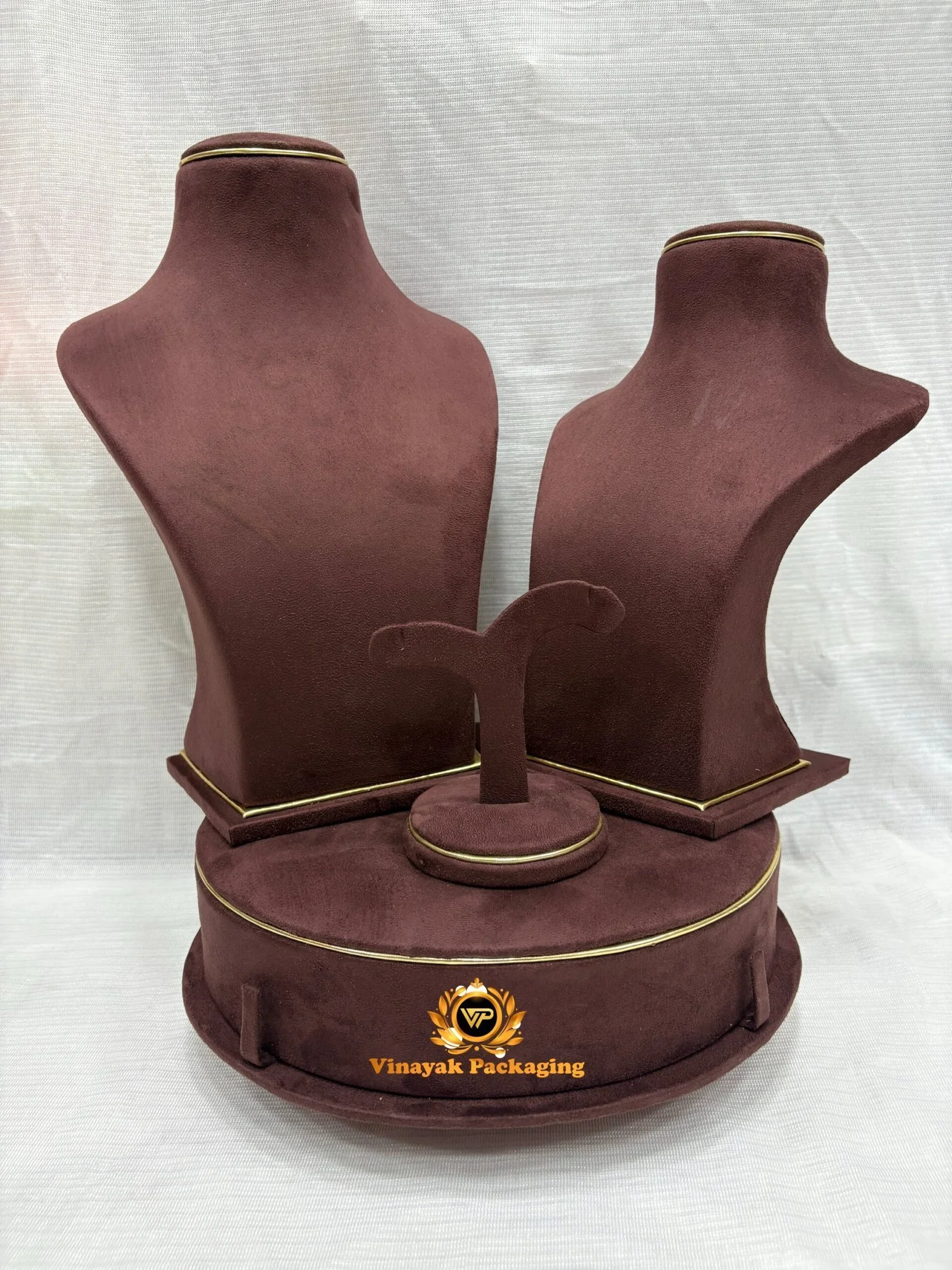 Premium Velvet Necklace Display Bust Combo Set – Jewellery Showcase Stand (Maroon)