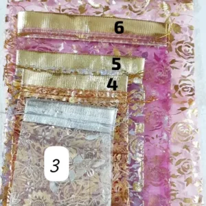 Golden Floral Potli Bags – Multi-Size Gift Packaging 1 Set 100 PCS