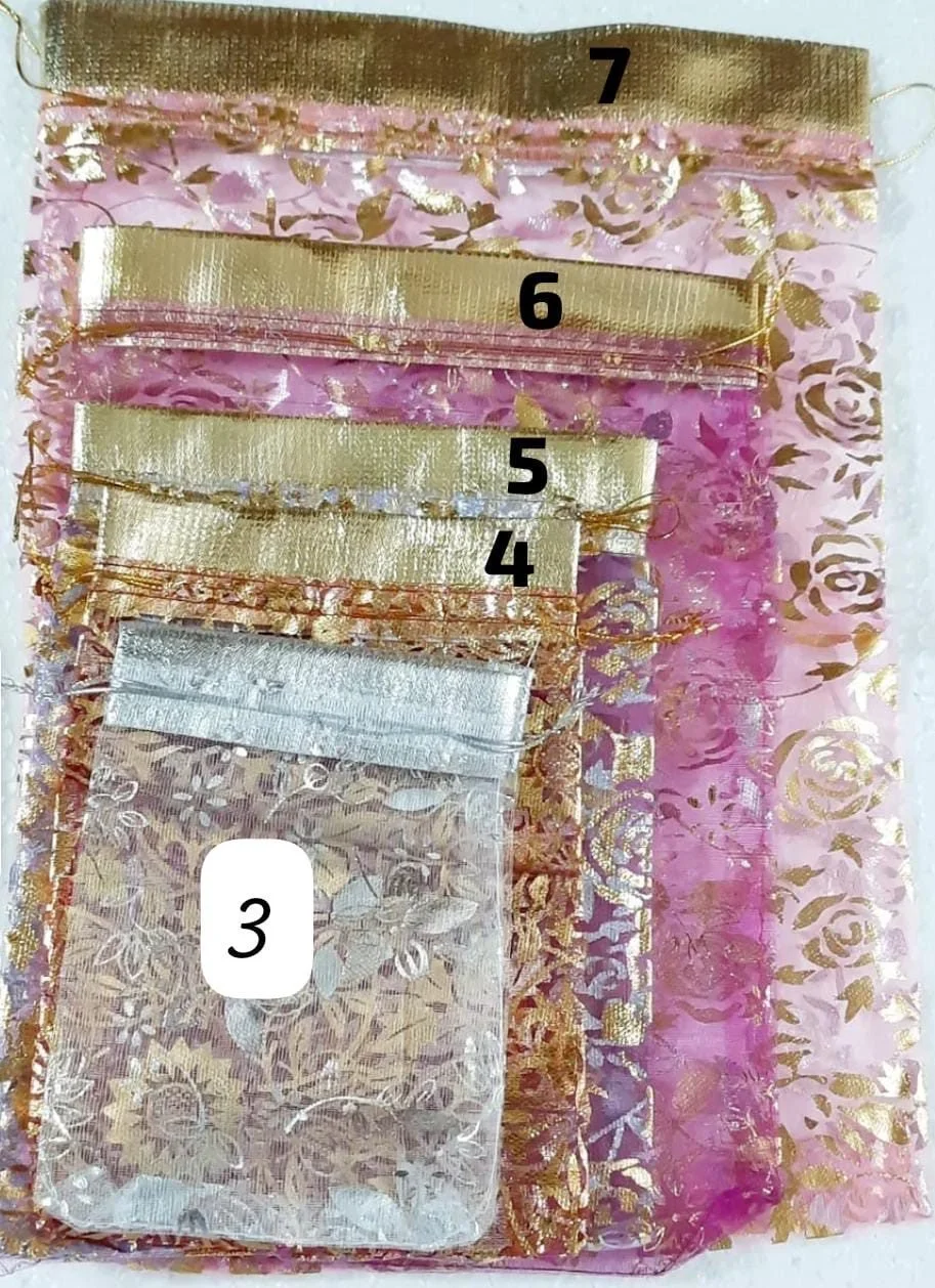 Golden Floral Potli Bags – Multi-Size Gift Packaging 1 Set 100 PCS