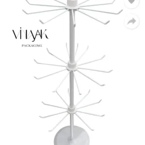 Rotating Jewellery Display Stand with Multi-Tier Metal Hooks – White Countertop Organizer