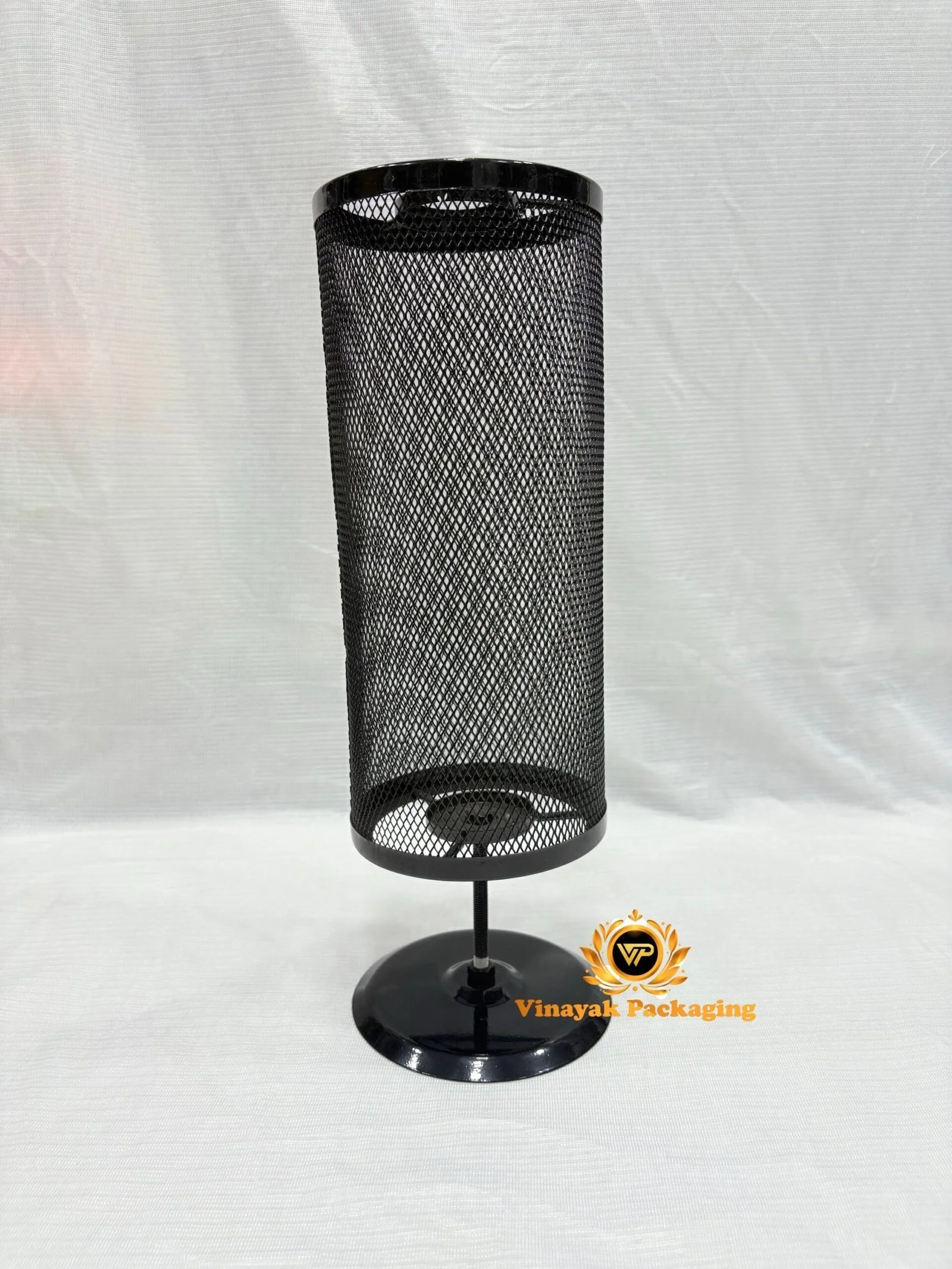 Black Metal Mesh Hair Band Display Stand | Cylindrical Hair Accessories Showcase with Stable Base