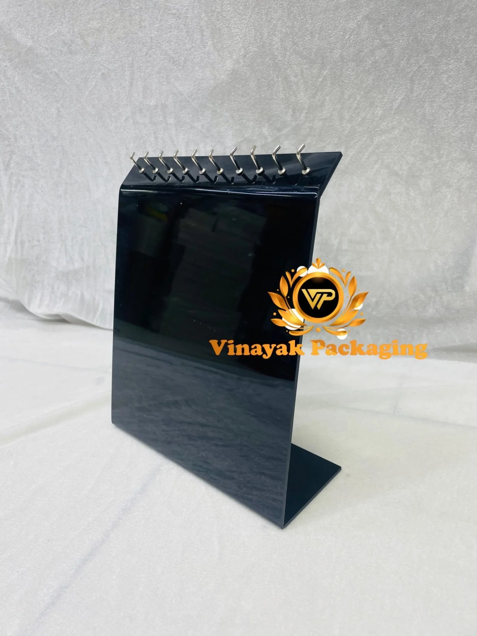 Black Acrylic Necklace Display Stand with Metal Hooks | Countertop Jewellery Organizer