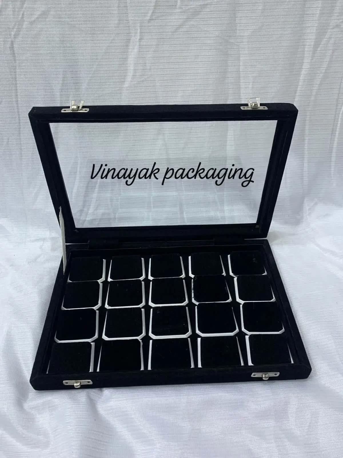 Velvet Jewellery Storage Box with Glass Lid – Multi-Slot Earring & Small Jewellery Organizer Display Case