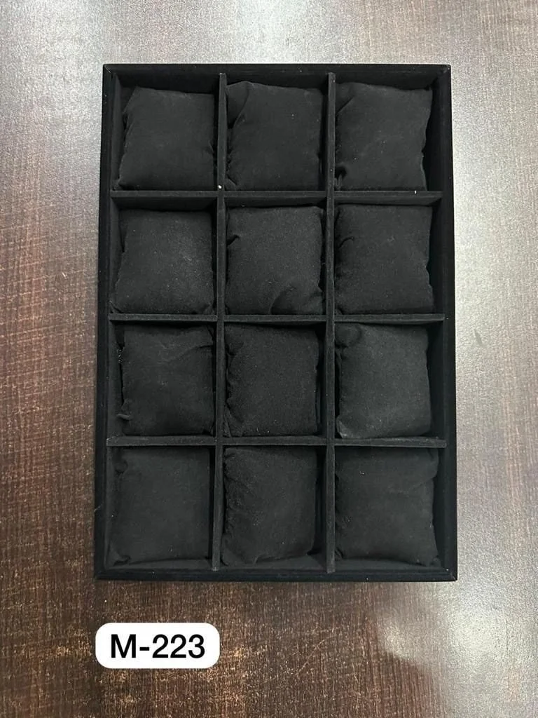 Black Velvet Jewellery Display Tray with Cushions – 12 Slot Organizer