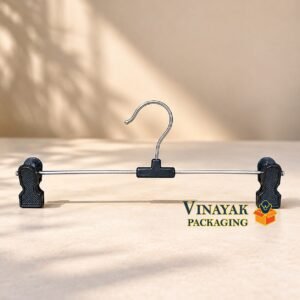 Steel Metal Clip Hanger with Black Plastic Clips for Clothes, Pants, Skirts & Garments – Pack of 10 Pcs