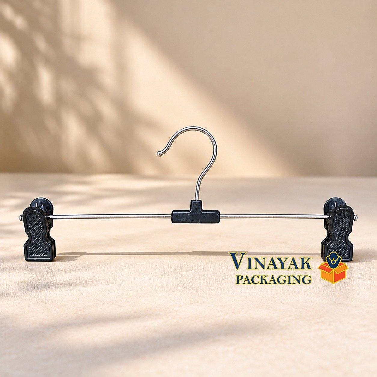 Steel Metal Clip Hanger with Black Plastic Clips for Clothes, Pants, Skirts & Garments – Pack of 10 Pcs