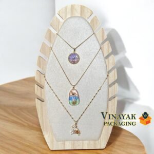 Premium Wooden Necklace Display Stand with Fabric Velvet Finish – Multi-Layer Chain & Pendant Display (size 11*6 inch)