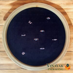 Round Wooden Ring Display Tray with Velvet Insert – Premium Jewellery Ring Organizer (size 11.5*11.5 inch)