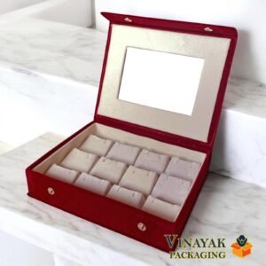 Premium Velvet Earrings Box with Mirror – 12 Section Earrings Storage Box & Jewellery Display (size 8*6.5 inch)