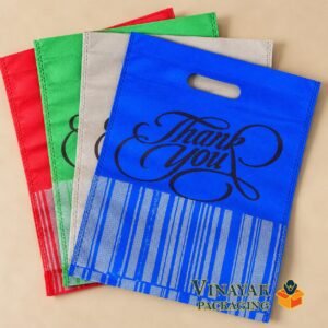 Thank You Printed Non Woven Shopping Bags with Handle | Return Gift Packaging Bags | Pack of 100 Pcs – Random Colours